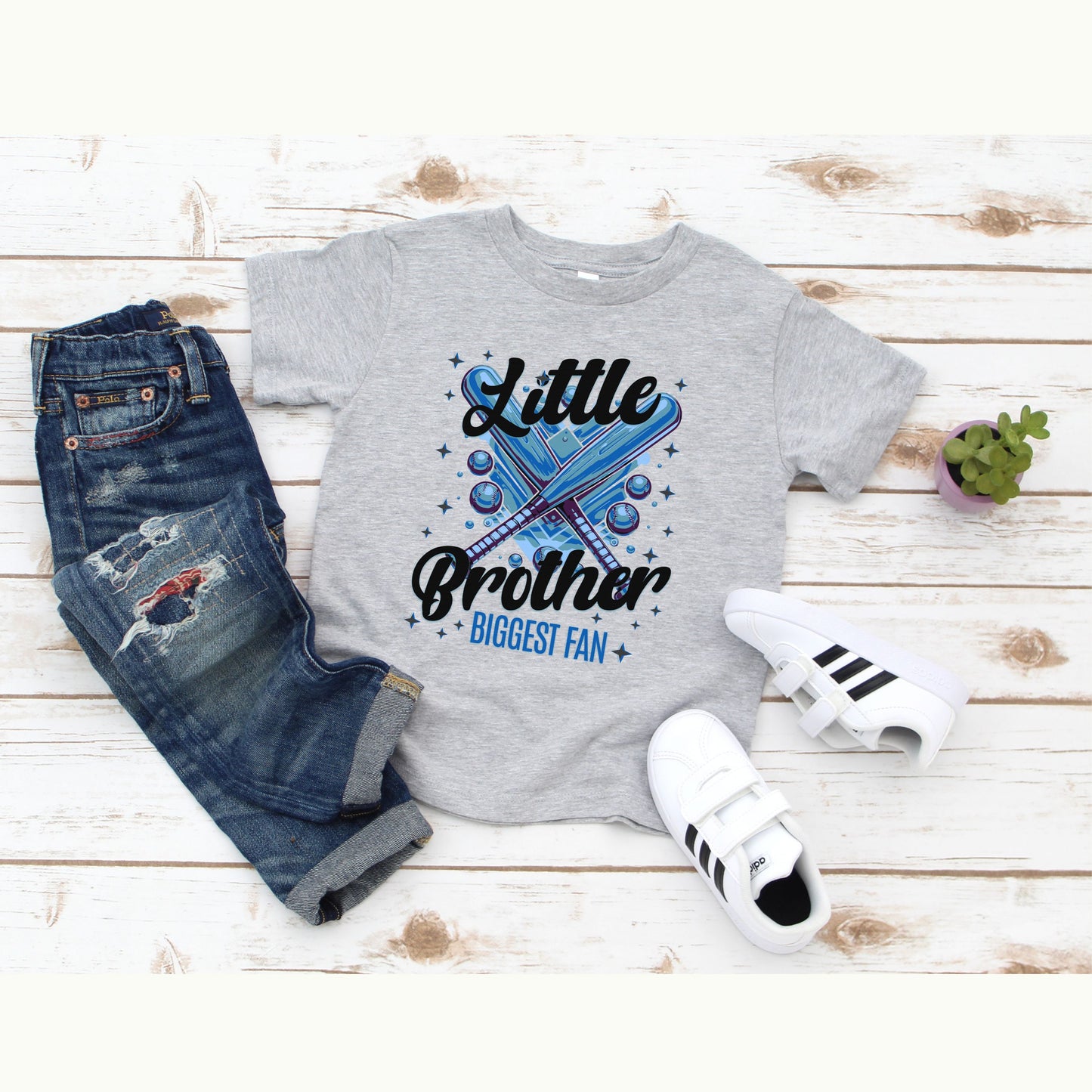 Kids Little Brother Biggest Baseball Softball Fan Tee