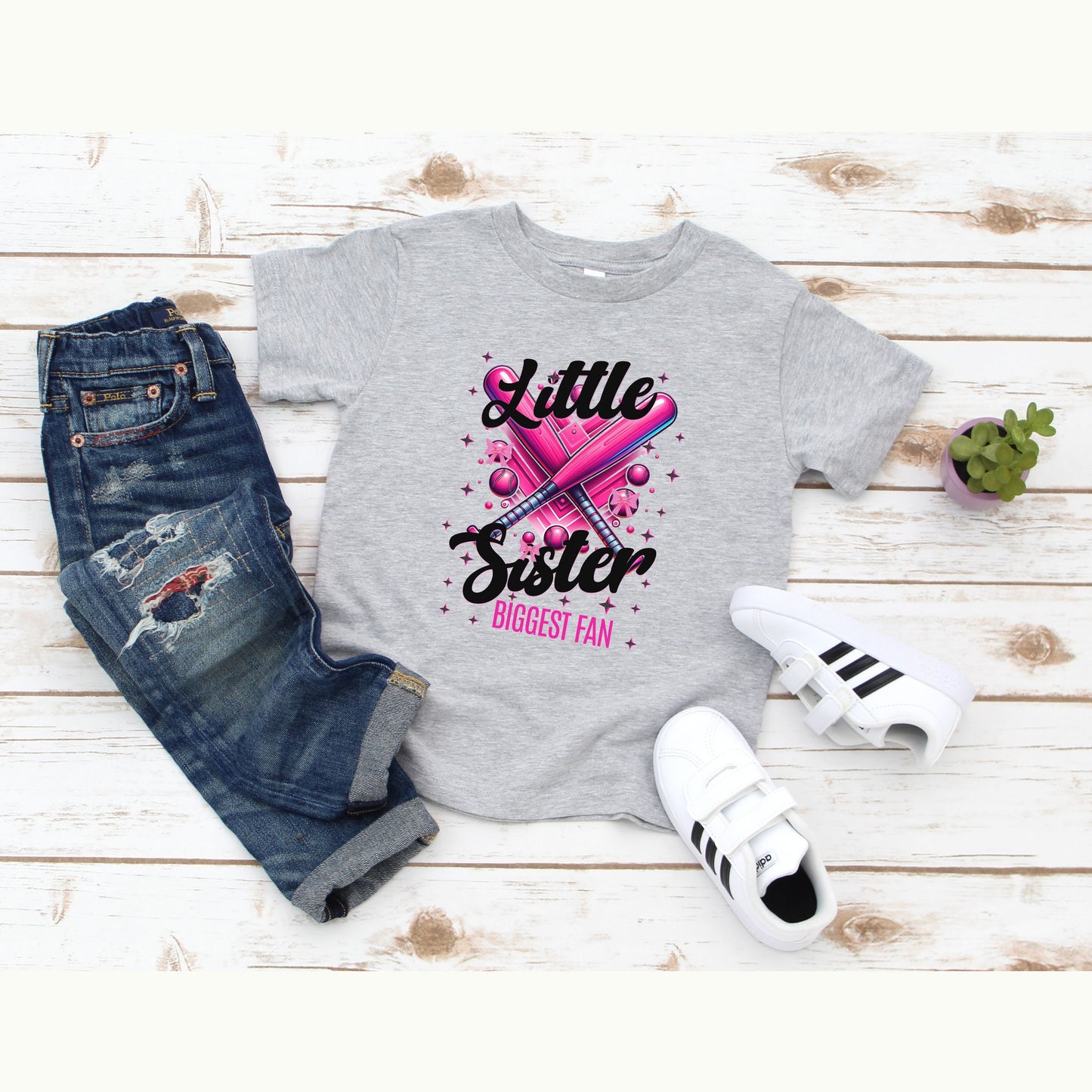 Kids Little Sister Biggest Baseball Softball Fan Tee