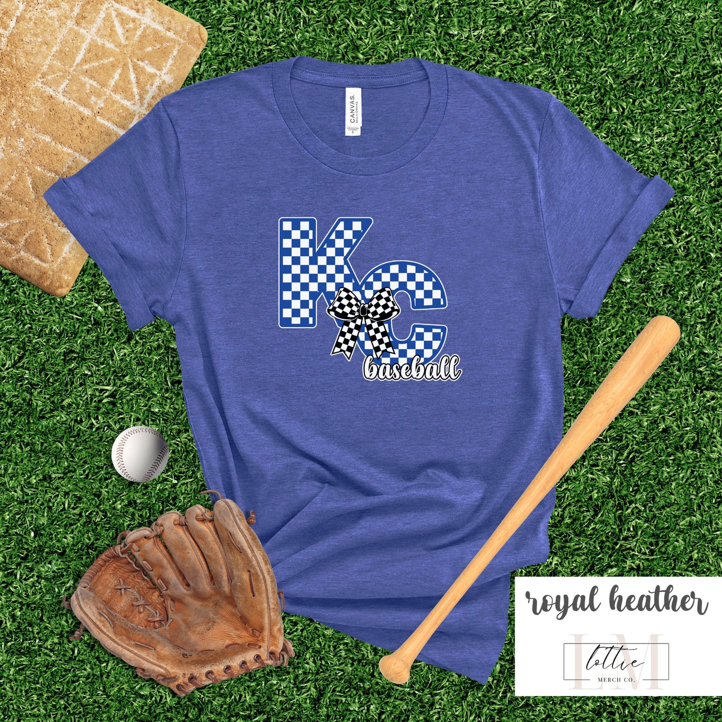 Women's Coquette Checkered KC Letter Baseball T-shirt