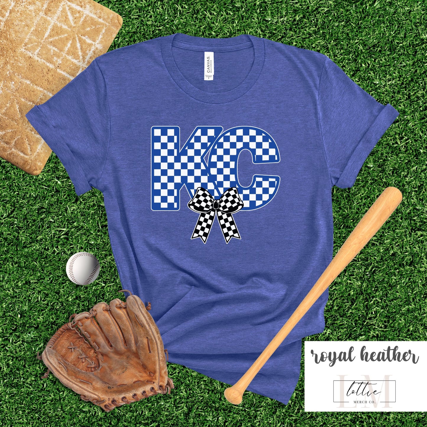 Women's Kansas City Checkered Bow Baseball T-shirt