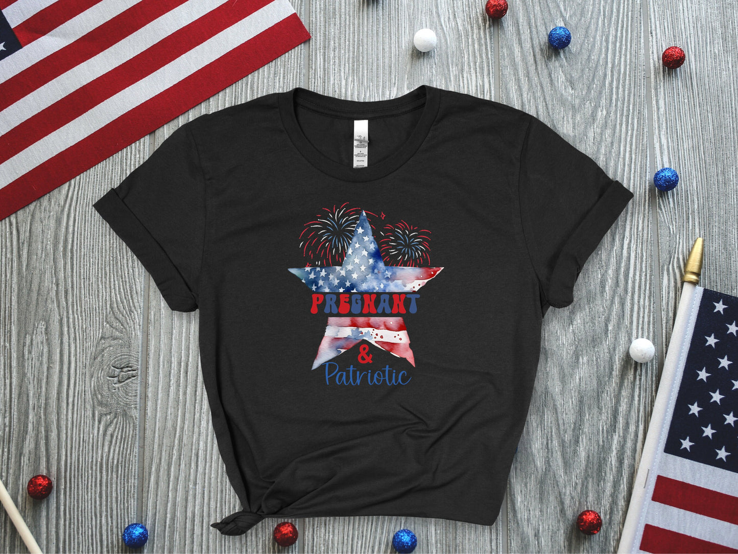 Pregnant and Patriotic Shirt, Red White Due Shirt, Pregnancy Announcement Shirt, 4th of July Maternity Shirt, USA Shirt, Pregnancy Reveal
