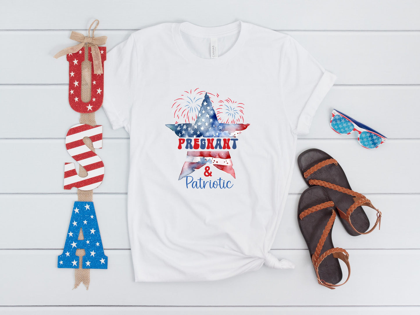 Pregnant and Patriotic Shirt, Red White Due Shirt, Pregnancy Announcement Shirt, 4th of July Maternity Shirt, USA Shirt, Pregnancy Reveal