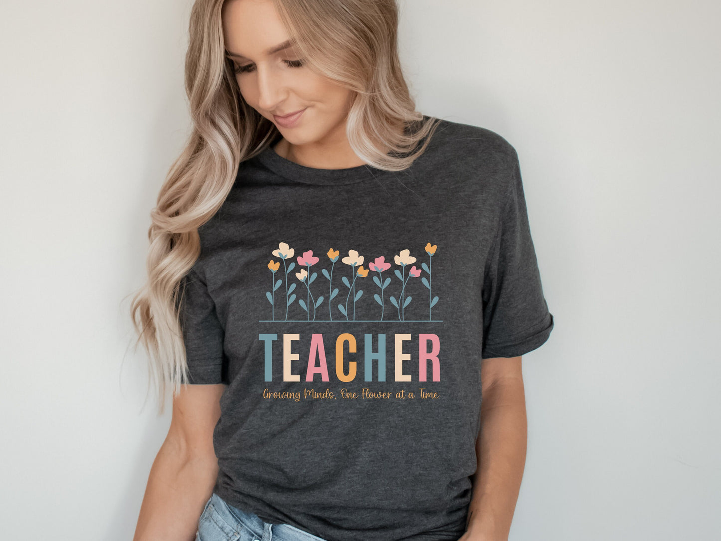 Wildflower Teacher Name Shirt, Custom Teacher TShirt, Personalized Teacher T Shirt, Gift for Teacher, Cute Teacher Tee, Groovy Teacher Shirt