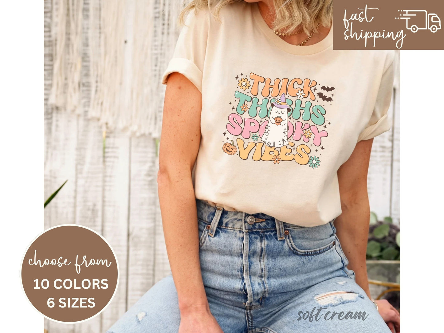 Halloween Tshirt for Women, Thick Thighs and Spooky Vibes Tshirt, Funny Halloween Sweatshirt, Halloween Party Sweatshirt, Spooky Season