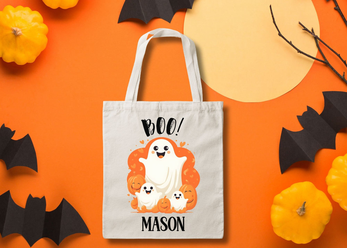 Personalized Trick or Treat Canvas Tote Bag, Halloween Bags for Kids, Candy Tote Bags, Halloween Tote Bag, Ghost Trick or Treat Bag, Custom