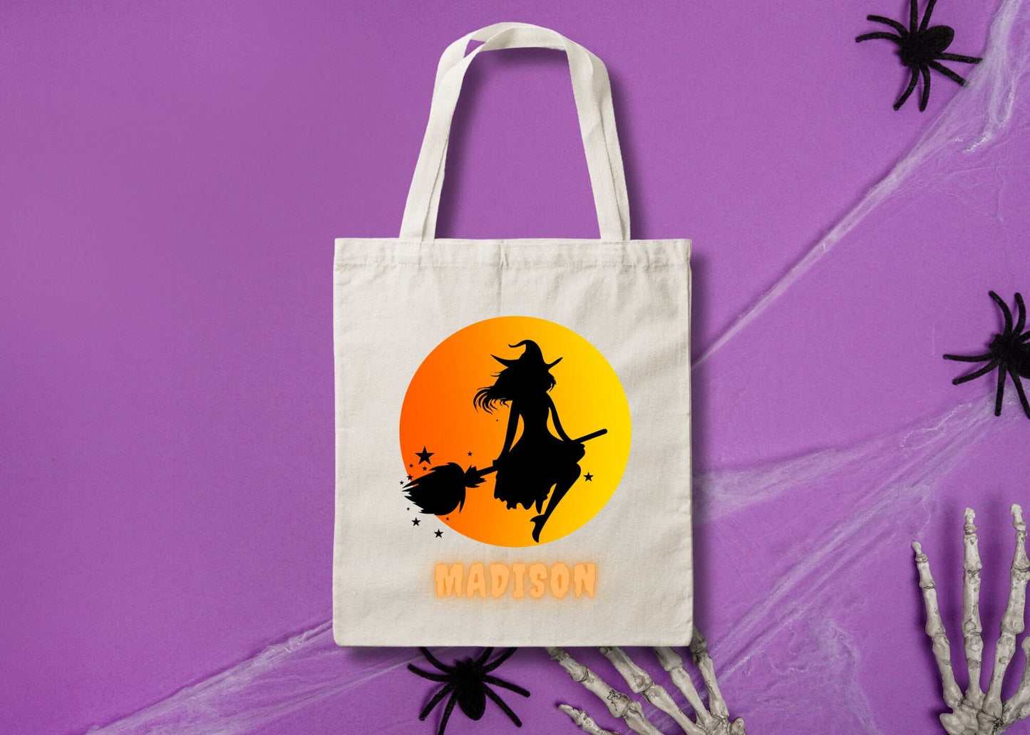 Kids Personalized Halloween Trick or Treat Canvas Tote Bag, Witch Girly Custom Trick or Treat Bag, Halloween Bags for Kids Gift, Candy Bags
