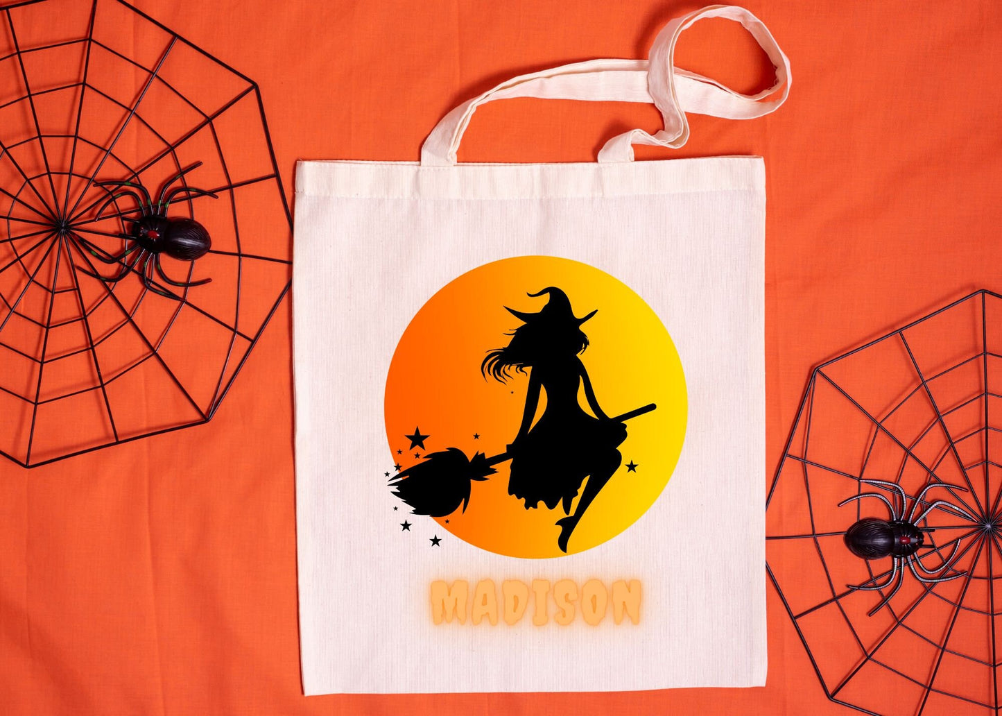 Kids Personalized Halloween Trick or Treat Canvas Tote Bag, Witch Girly Custom Trick or Treat Bag, Halloween Bags for Kids Gift, Candy Bags