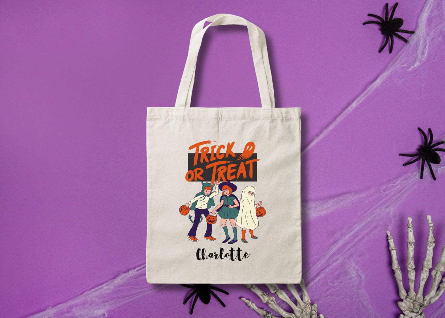 Personalized Halloween Trick or Treat Canvas Tote Bag, Halloween Bags for Kids, Candy Tote Bags, Halloween Tote Bag, Ghost Treat Bag