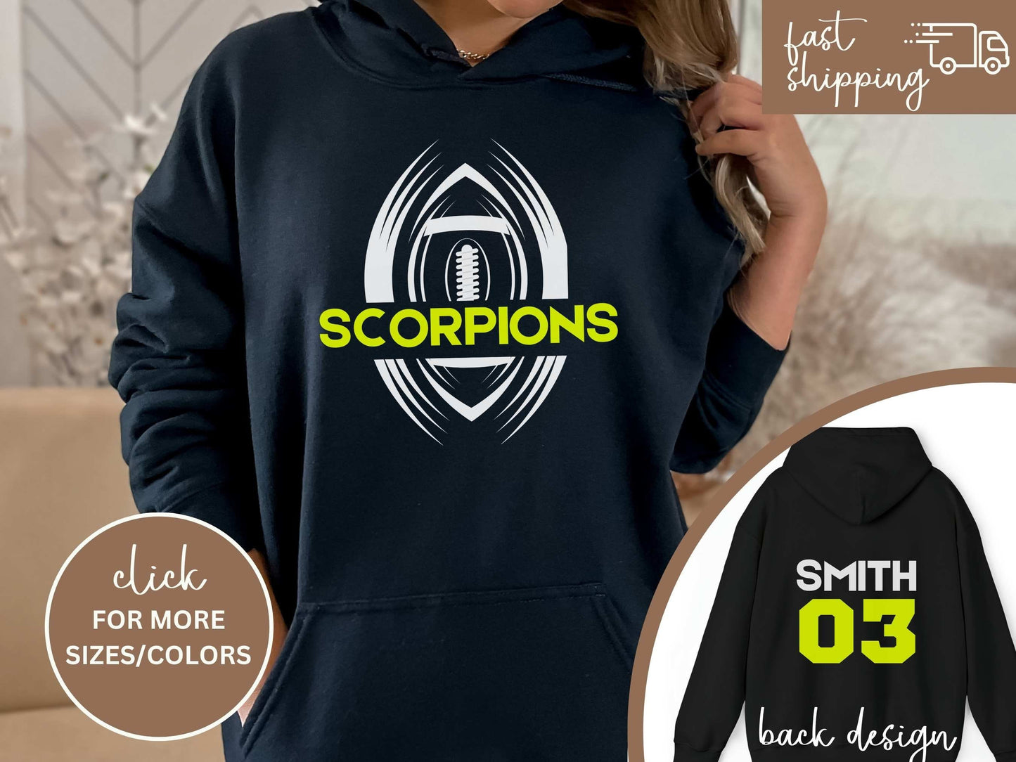 Custom Football Tshirt Hoodie Sweatshirt, Football Spirit Wear, Mom Hoodie, Football Cheer Mom, Football Dad Hoodie, Custom Team Colors No