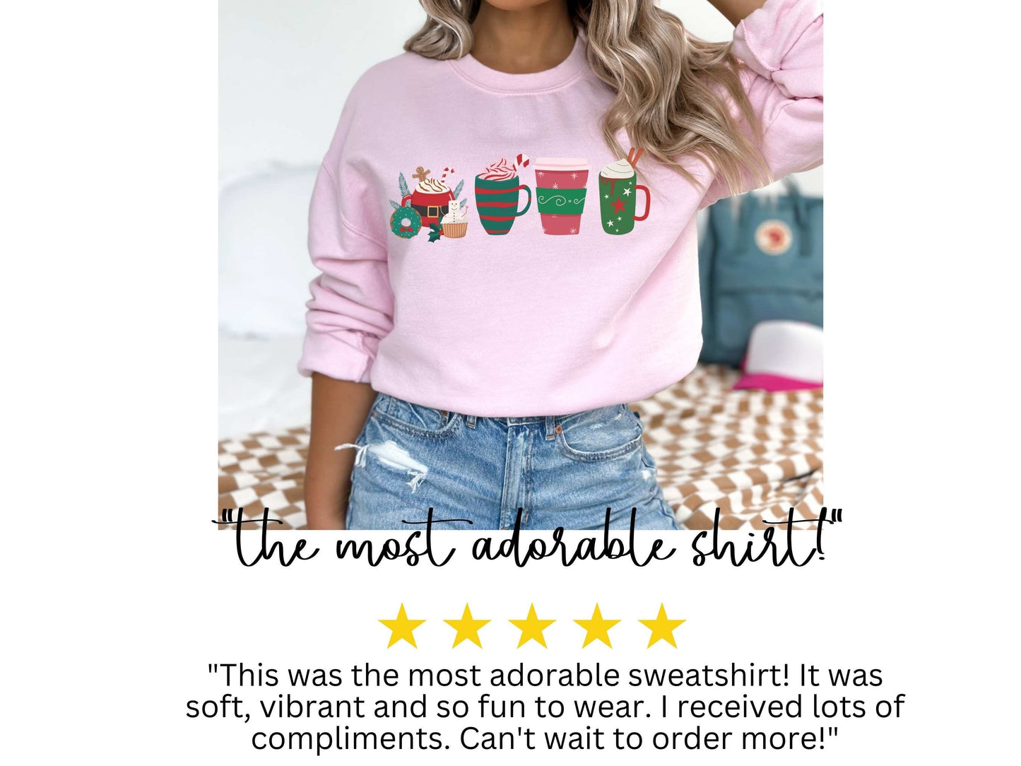 Gingerbread Christmas Coffee Cookies Sweatshirt, Cute Women's Christmas Sweatshirt, Christmas Crewneck, Holiday Sweatshirt Winter Sweatshirt