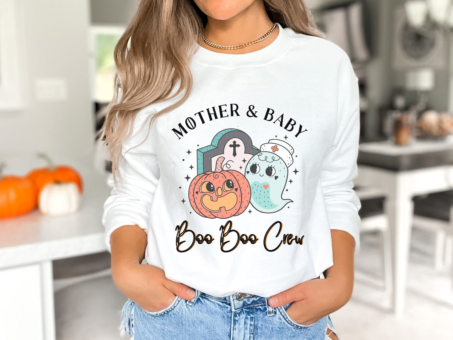 Mother & Baby Nurse Halloween Shirt, Halloween Mother Baby Nurse Shirt, Boo Boo Crew Mother Baby Shirt, Groovy Nurse Halloween Sweatshirt
