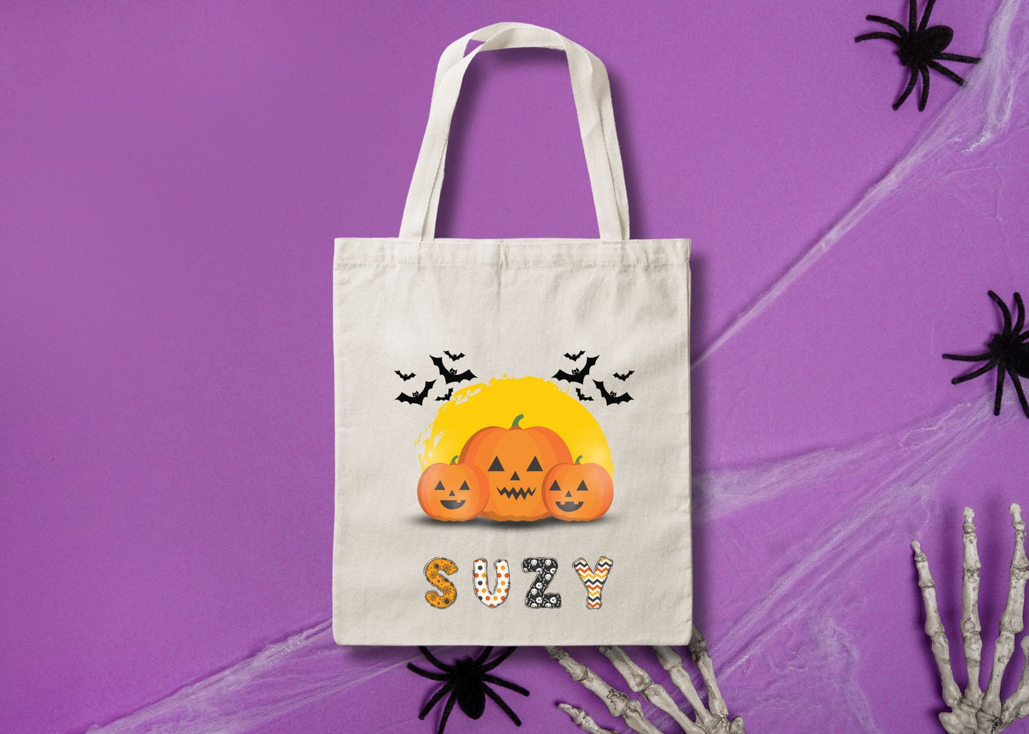 Pumpkin Personalized Halloween Trick or Treat Canvas Tote Bag