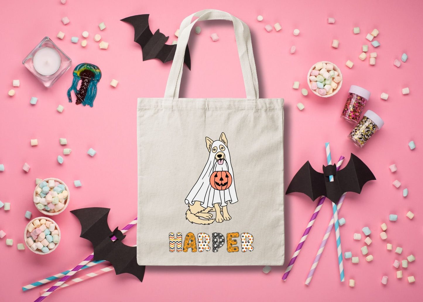 Dog Personalized Trick or Treat Canvas Tote Bag