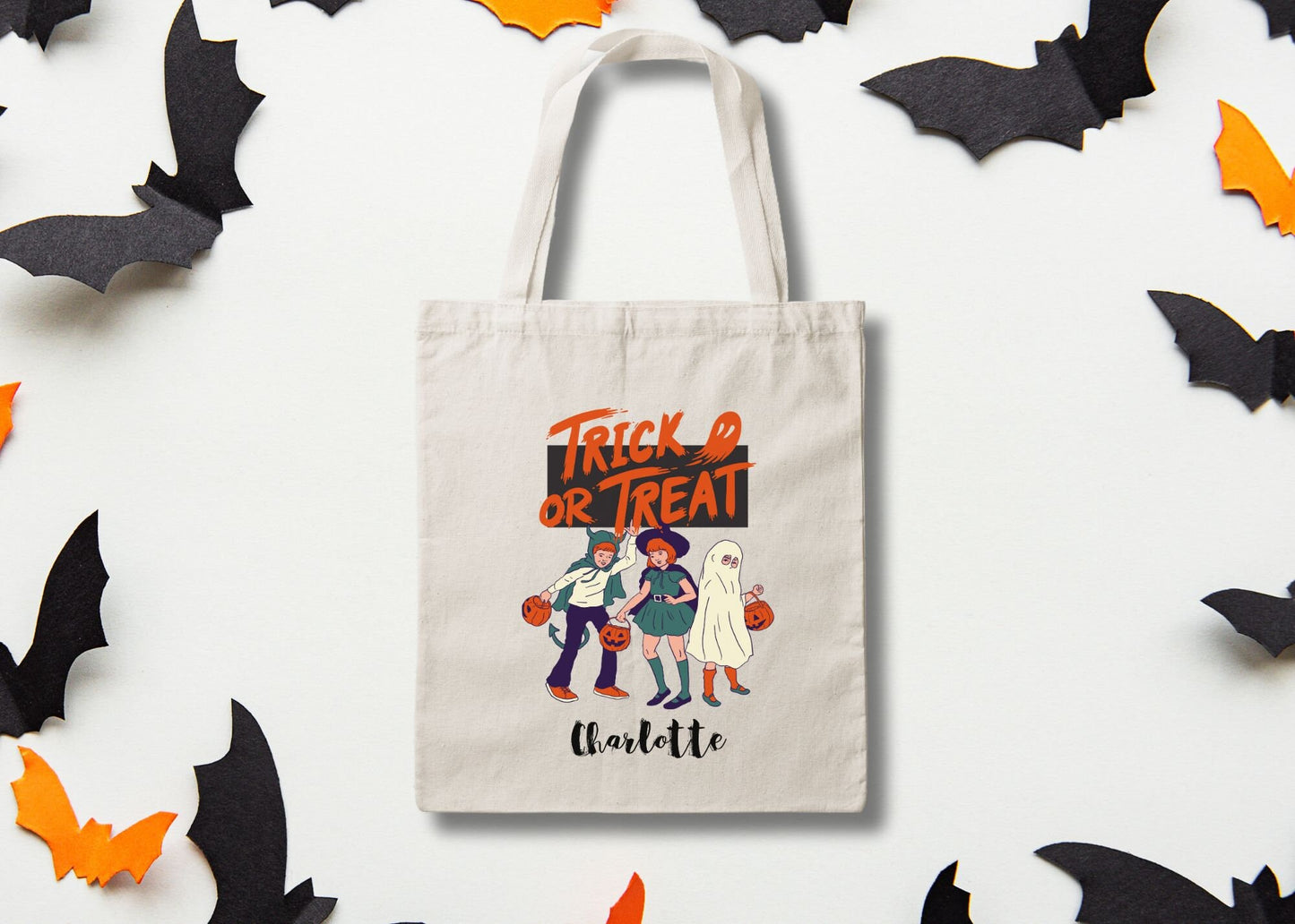 Personalized Halloween Trick or Treat Canvas Tote Bag, Halloween Bags for Kids, Candy Tote Bags, Halloween Tote Bag, Ghost Treat Bag