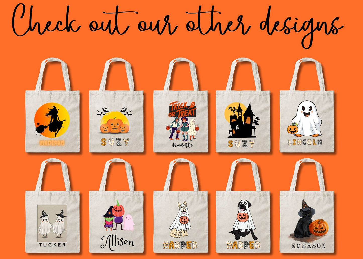 Personalized Halloween Trick or Treat Canvas Tote Bag, Halloween Bags for Kids, Candy Tote Bags, Halloween Tote Bag, Ghost Treat Bag