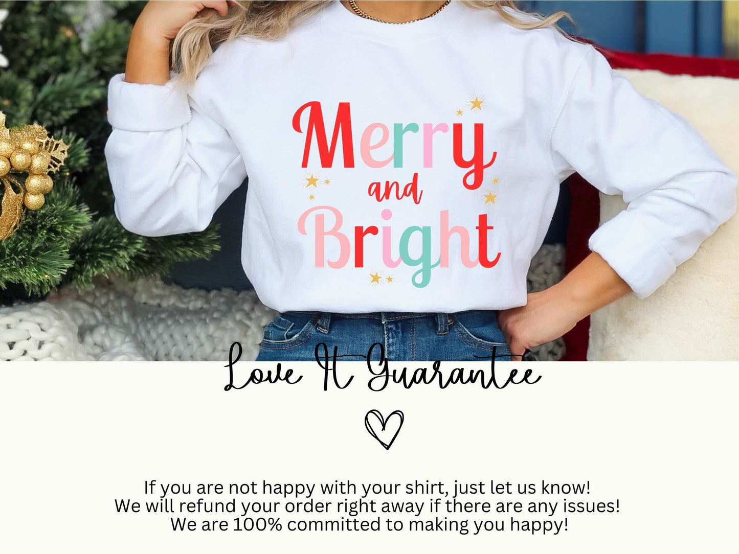 Merry and Bright Christmas Shirt Sweatshirt Tshirt, Festive Holiday Shirts For Women, Cute XMAS Gift For Her Crewneck Matching Kids Toddler
