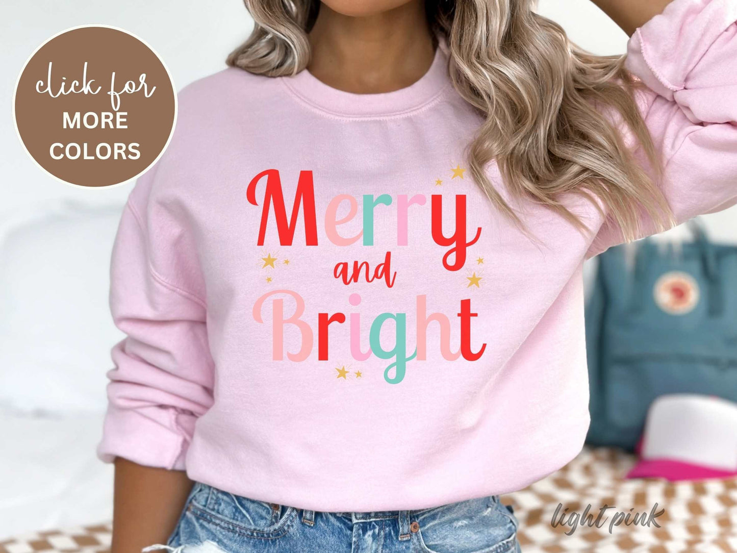 Merry and Bright Christmas Sweatshirt, Cute Christmas Sweatshirt, Christmas Sweater, Christmas Sweatshirt for Women, Cozy Holiday Sweatshirt