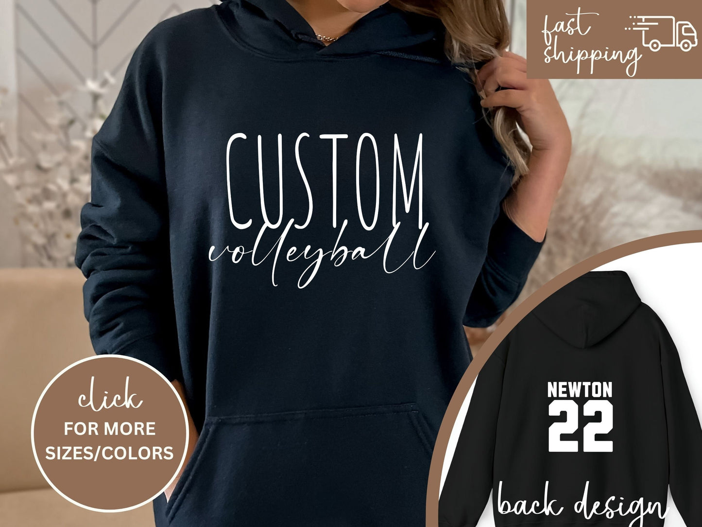 Custom Volleyball Tshirt Hoodie Sweatshirt, Volleyball Spirit Wear, Mom Hoodie, Volleyball Cheer Mom Dad Hoodie, Custom Team Colors Number
