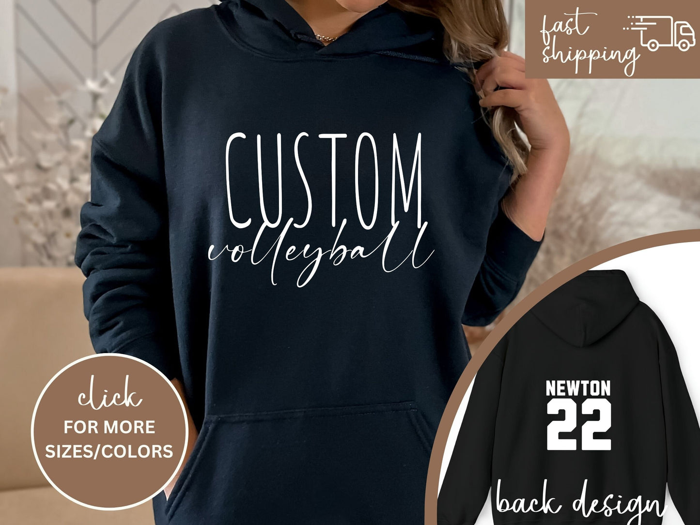Custom Volleyball Tshirt Hoodie Sweatshirt, Volleyball Spirit Wear, Mom Hoodie, Volleyball Cheer Mom Dad Hoodie, Custom Team Colors Number