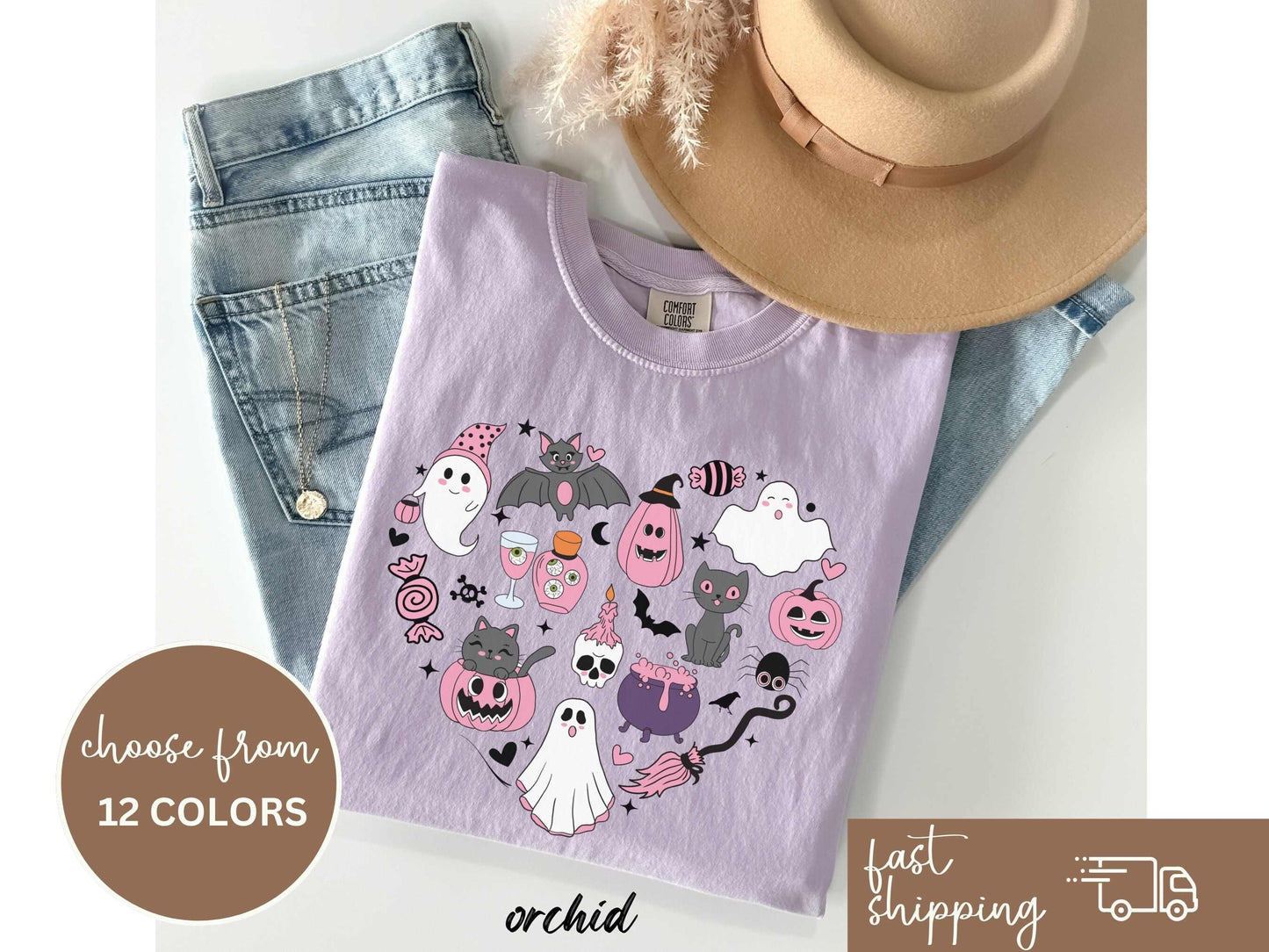 Spooky Halloween Tshirt, Halloween Doodles Tshirt, Halloween Tshirt Gifted, Halloween Tshirt Comfort color, Cute Halloween Doodles Shirt