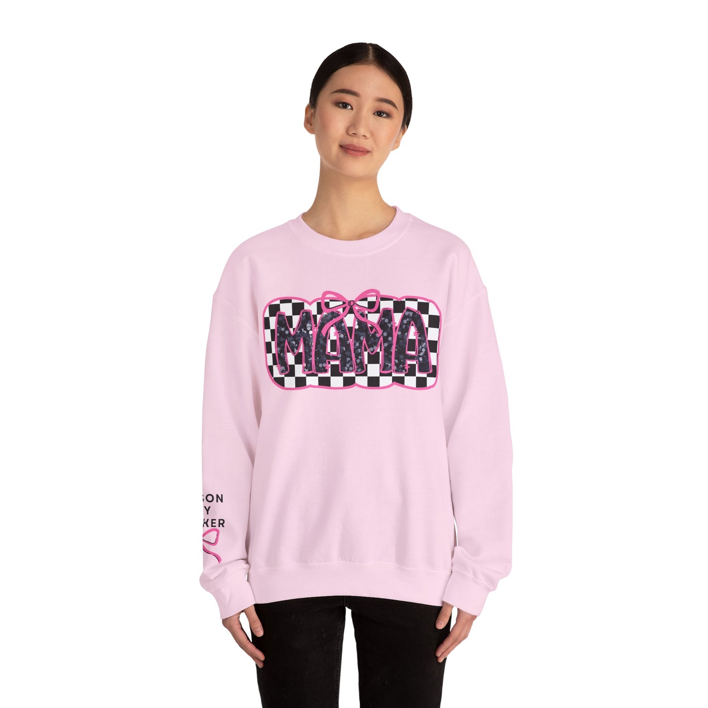 Personalized Bow Checkered Mama Sweatshirt