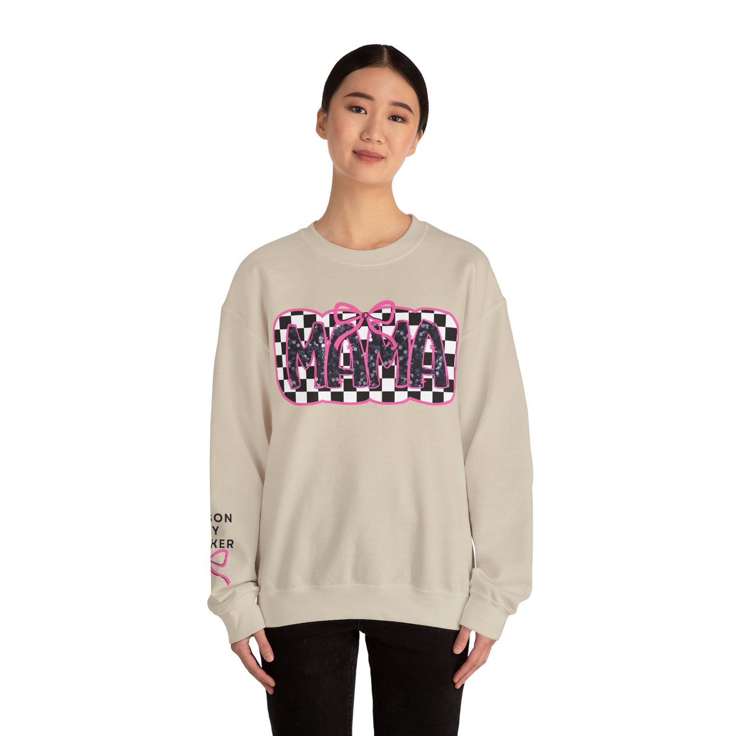 Personalized Bow Checkered Mama Sweatshirt