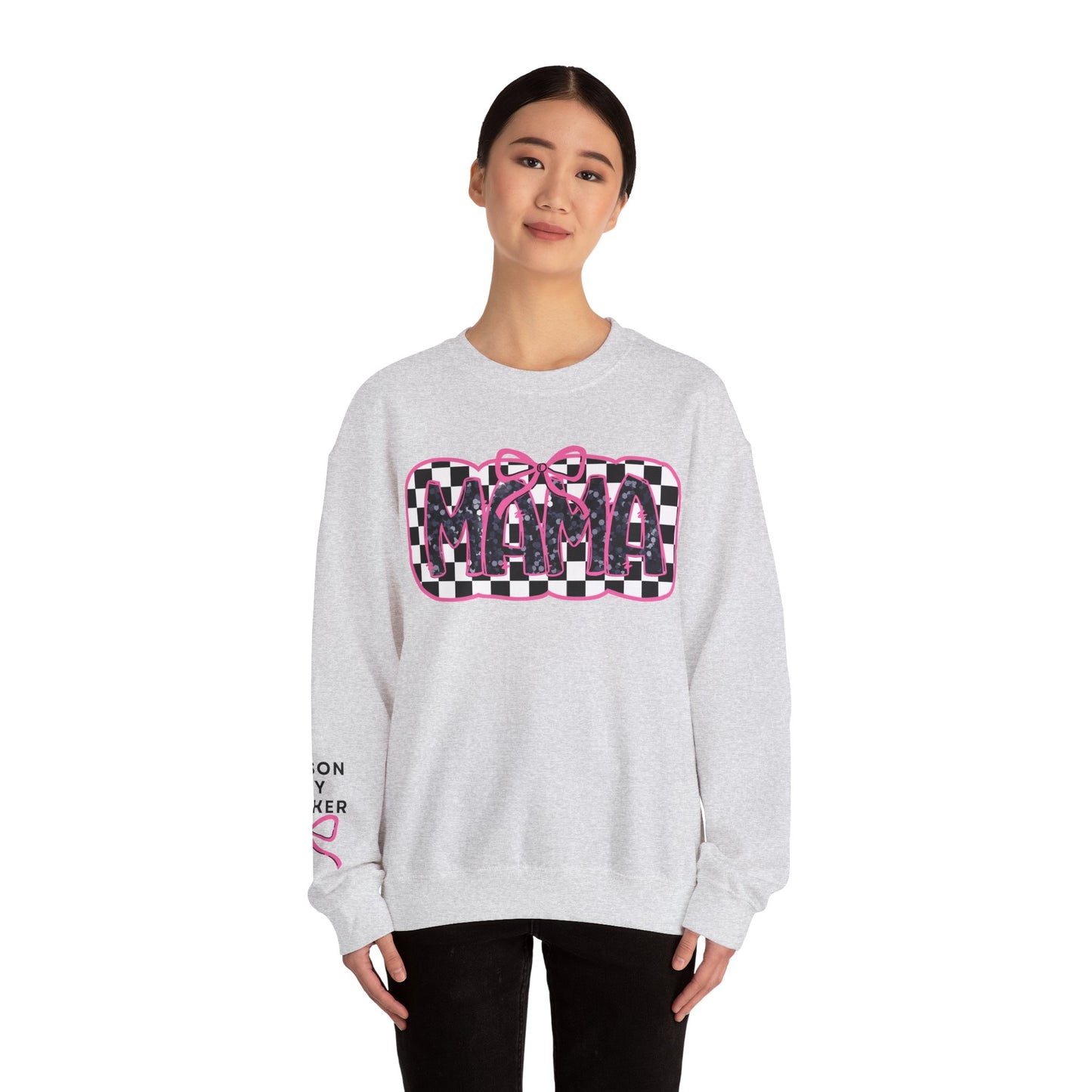 Personalized Bow Checkered Mama Sweatshirt