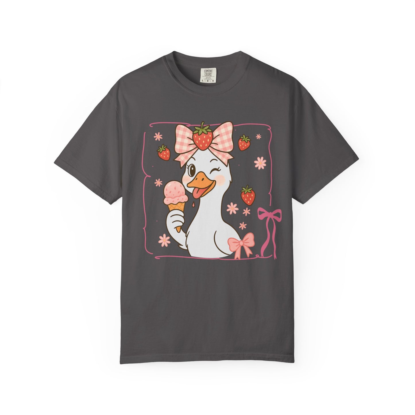 Strawberry Goose Eating Ice Cream Comfort Colors T-Shirt