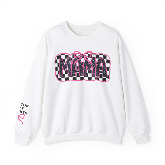 Personalized Bow Checkered Mama Sweatshirt