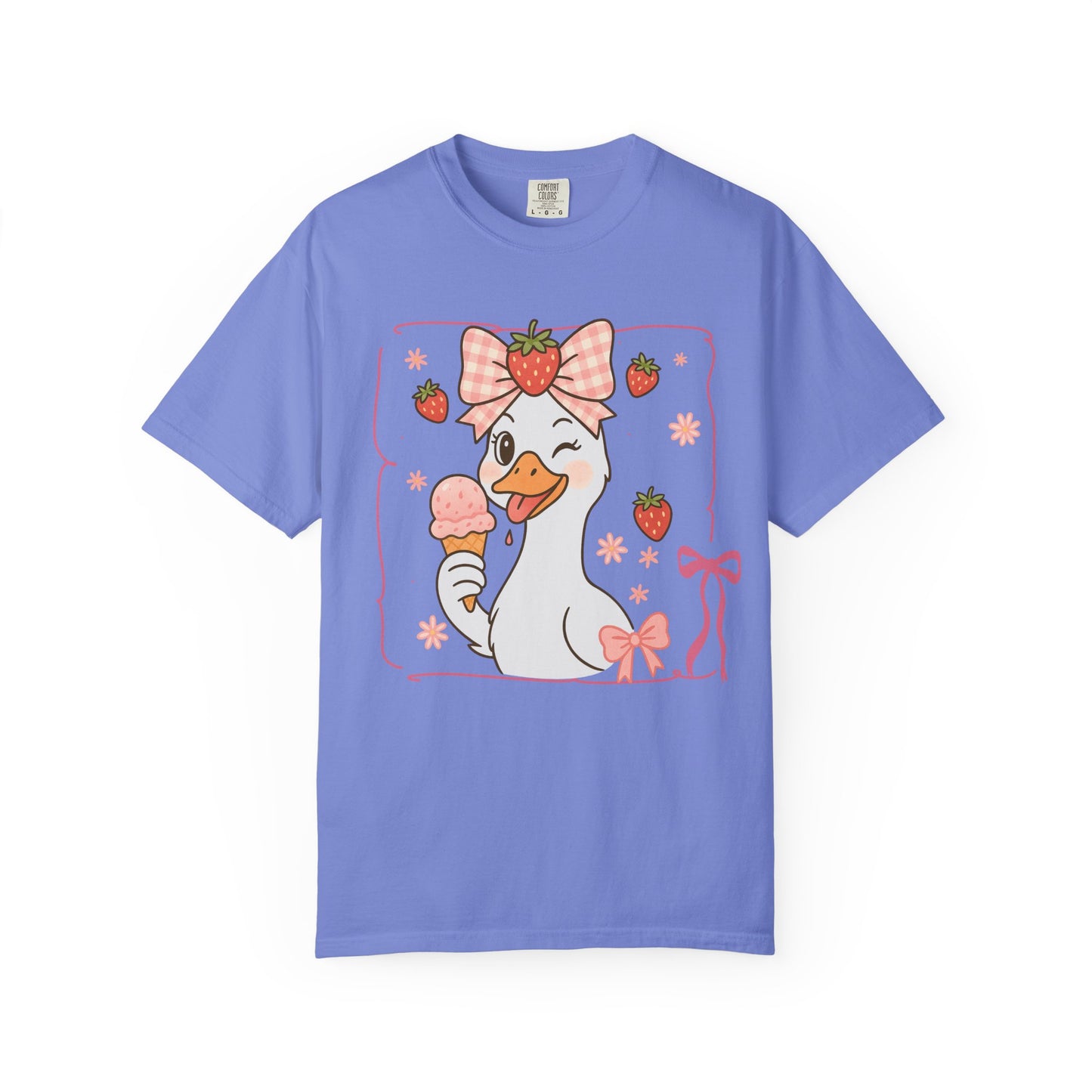 Strawberry Goose Eating Ice Cream Comfort Colors T-Shirt