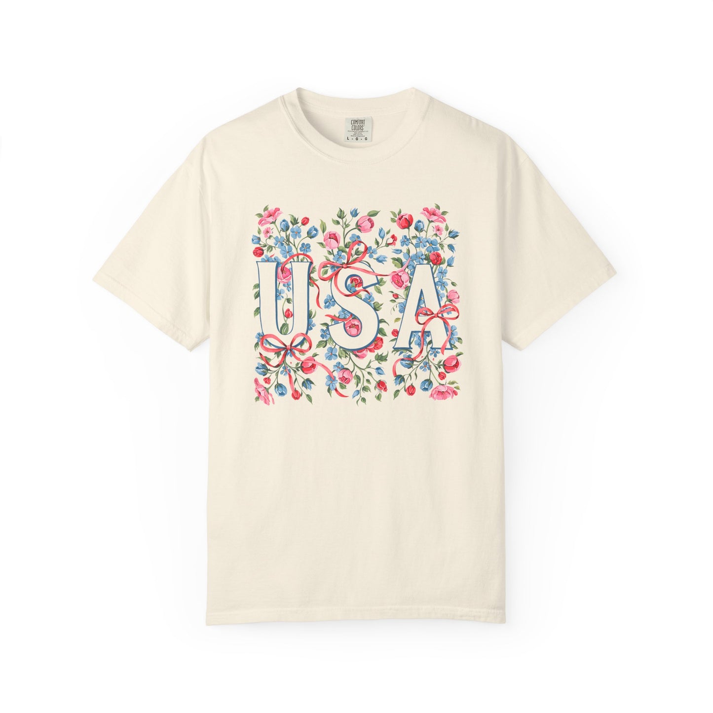 USA Floral Ribbon Comfort Colors Shirt
