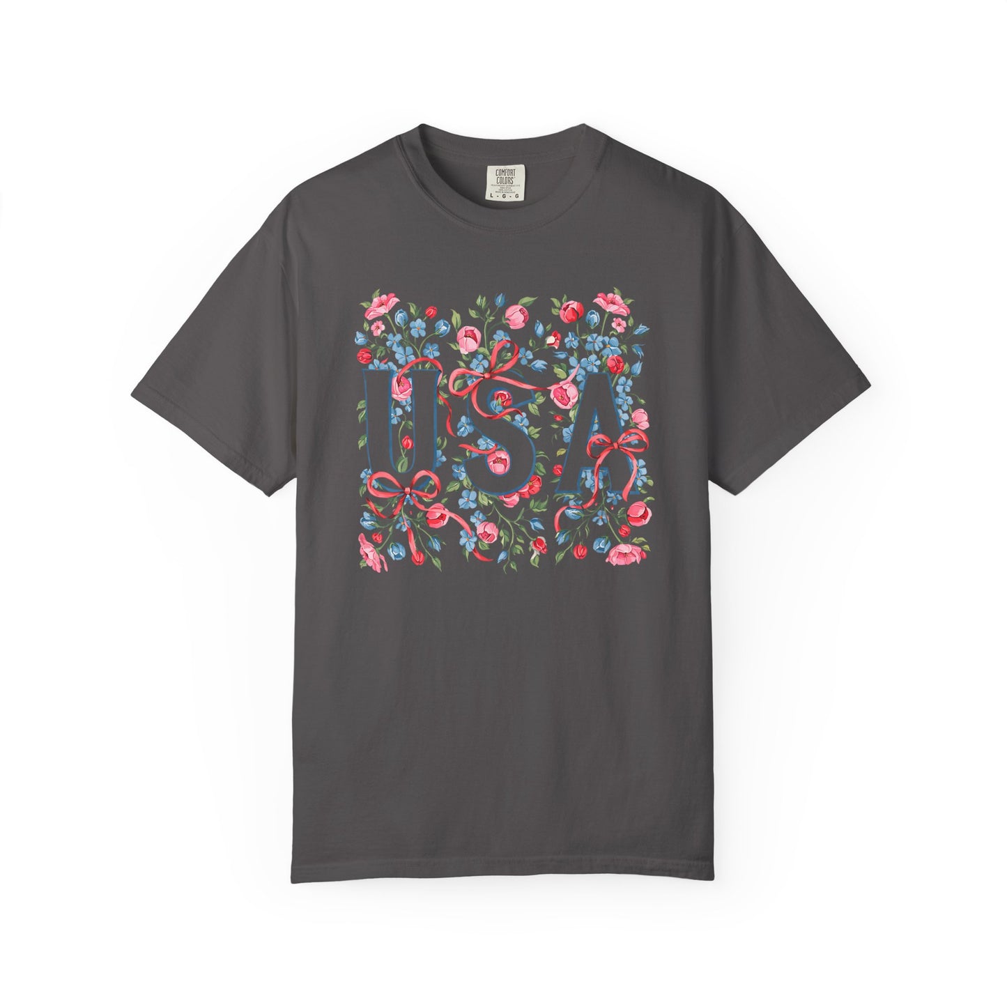 USA Floral Ribbon Comfort Colors Shirt