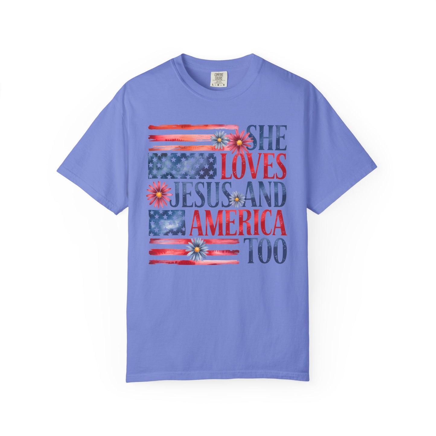 She Loves Jesus and America Too T-shirt, Comfort Colors Shirt