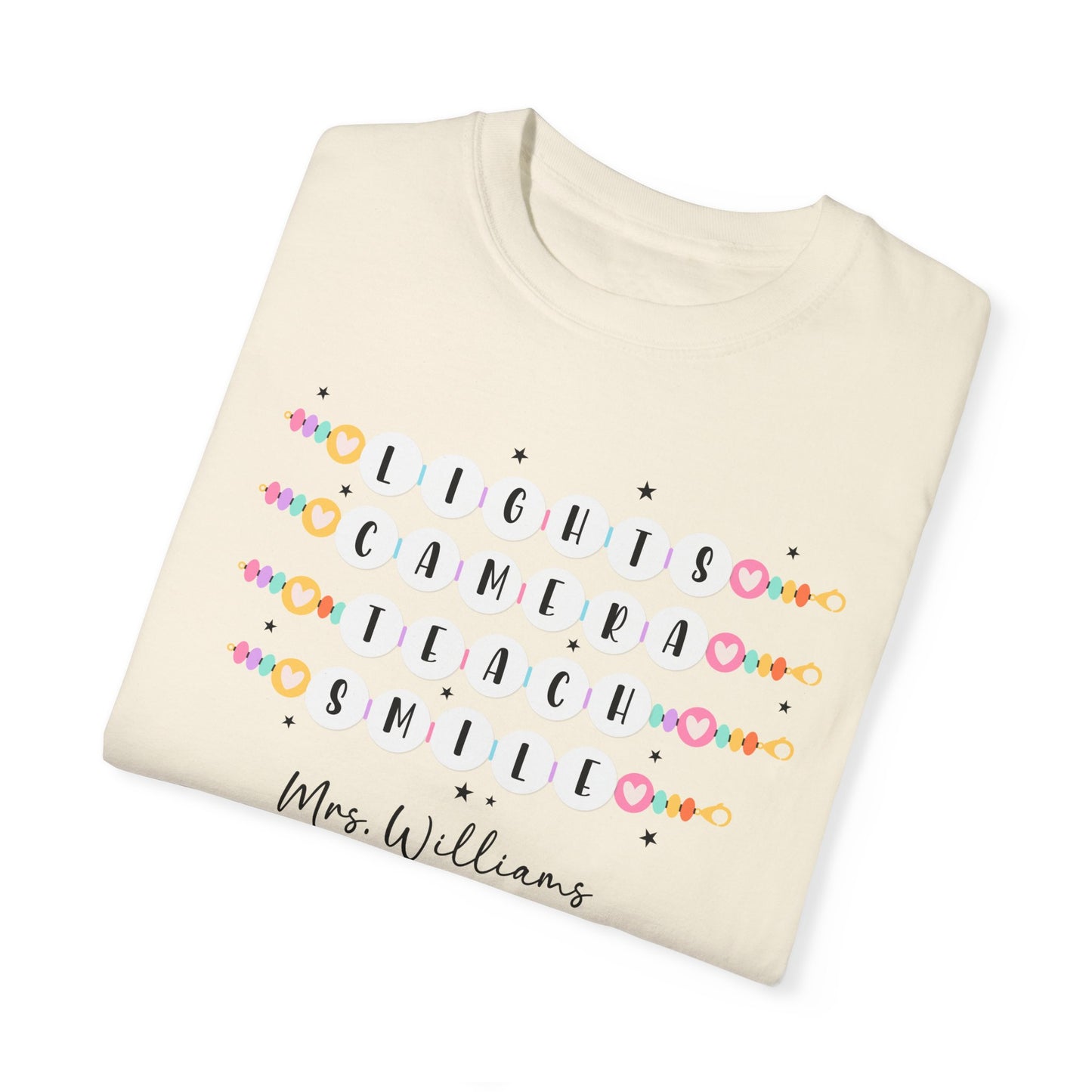 Lights Camera Teach Smile Personalized Teacher Shirt Gift Comfort Colors Shirt