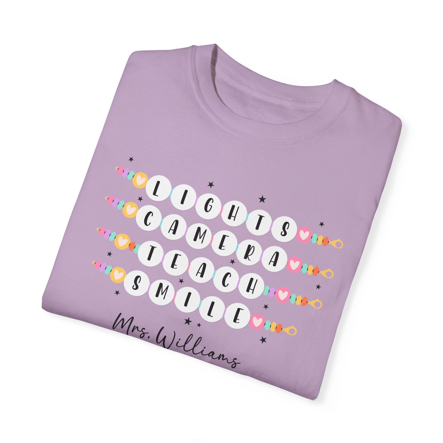 Lights Camera Teach Smile Personalized Teacher Shirt Gift Comfort Colors Shirt