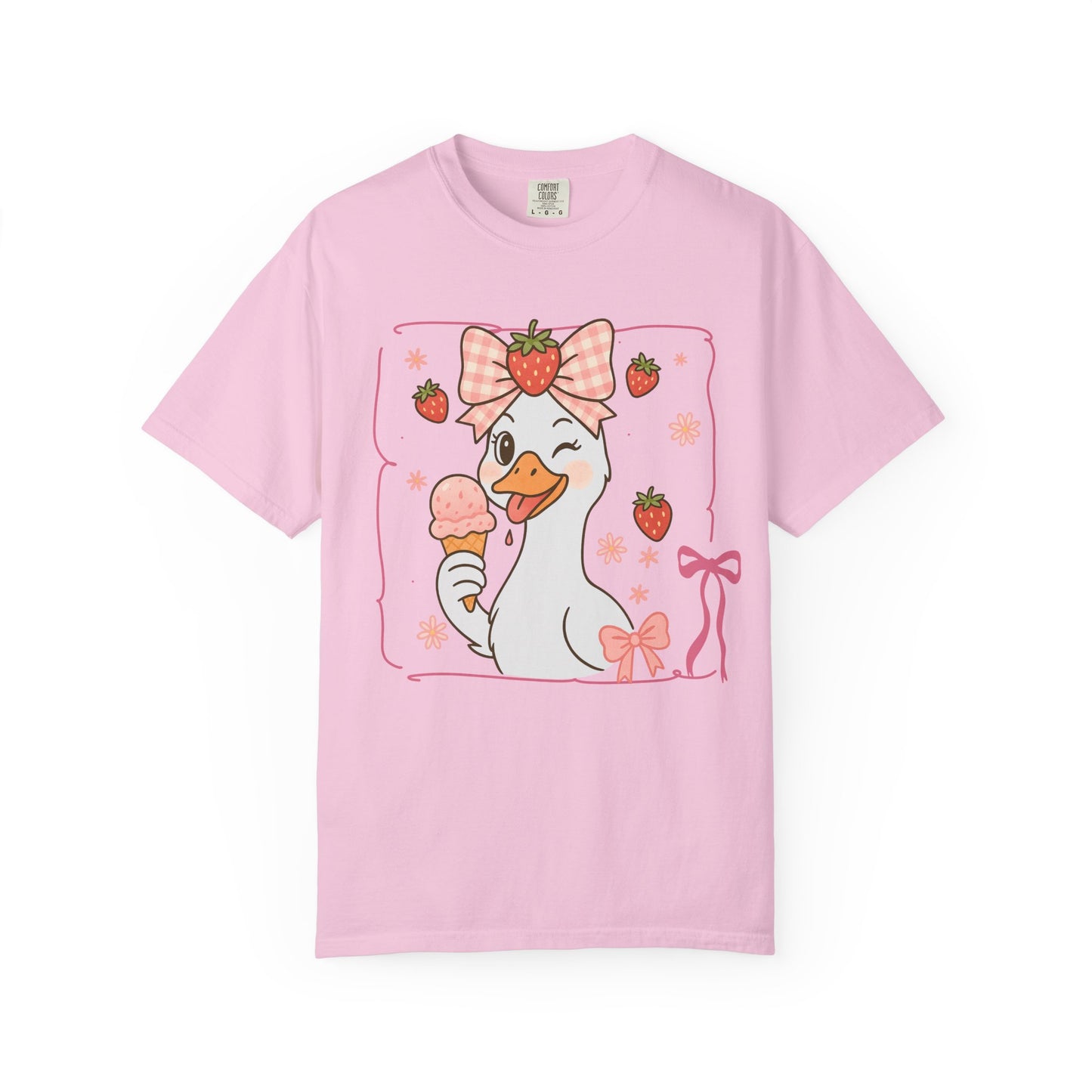 Strawberry Goose Eating Ice Cream Comfort Colors T-Shirt