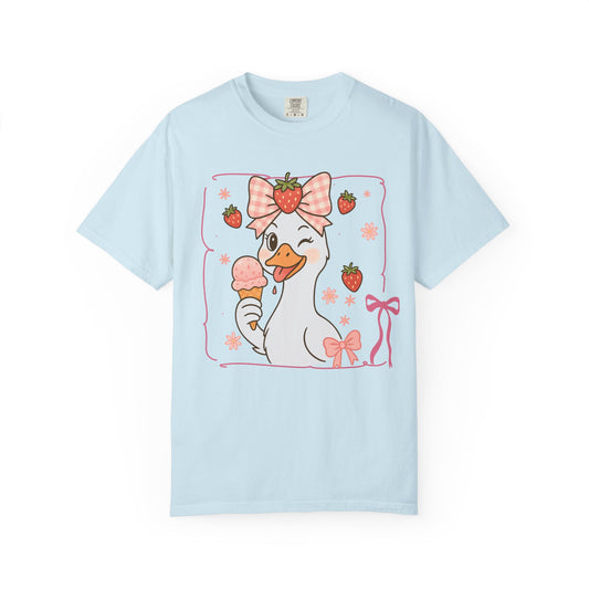 Strawberry Goose Eating Ice Cream Comfort Colors T-Shirt