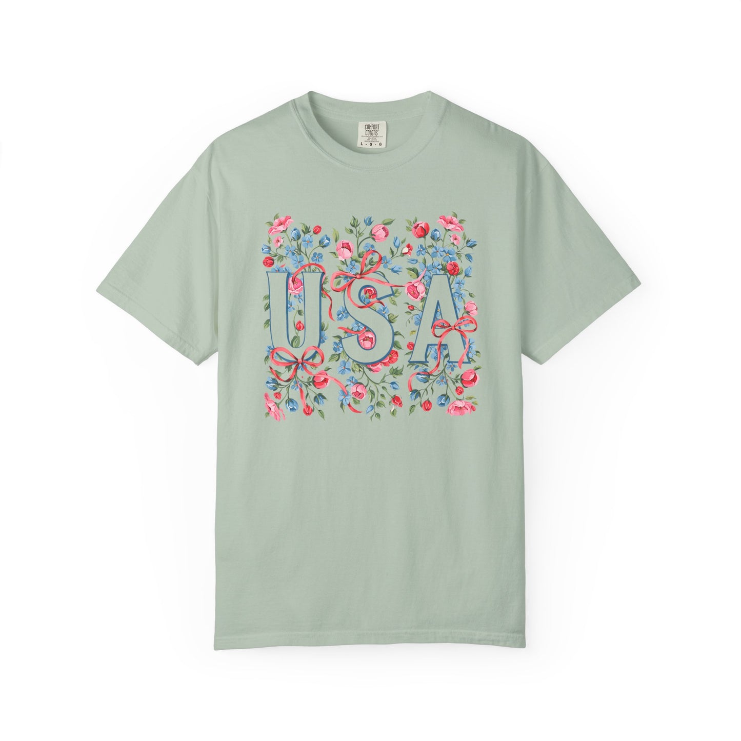 USA Floral Ribbon Comfort Colors Shirt