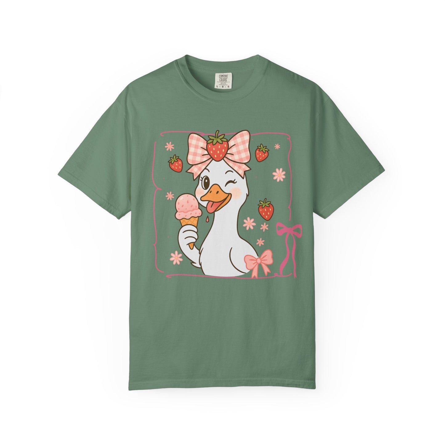 Strawberry Goose Eating Ice Cream Comfort Colors T-Shirt