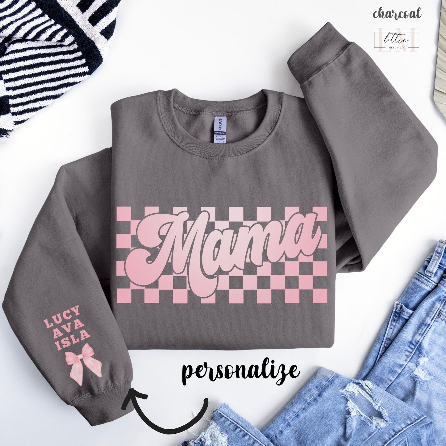 Personalized Checkered Mama Sweatshirt