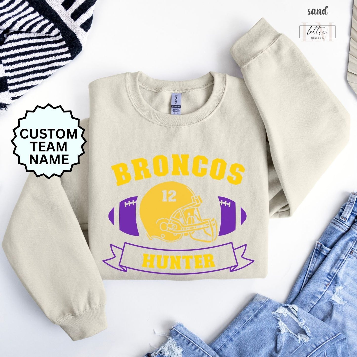 Stallions Football Helmet Custom Number Name Adult Sweatshirt