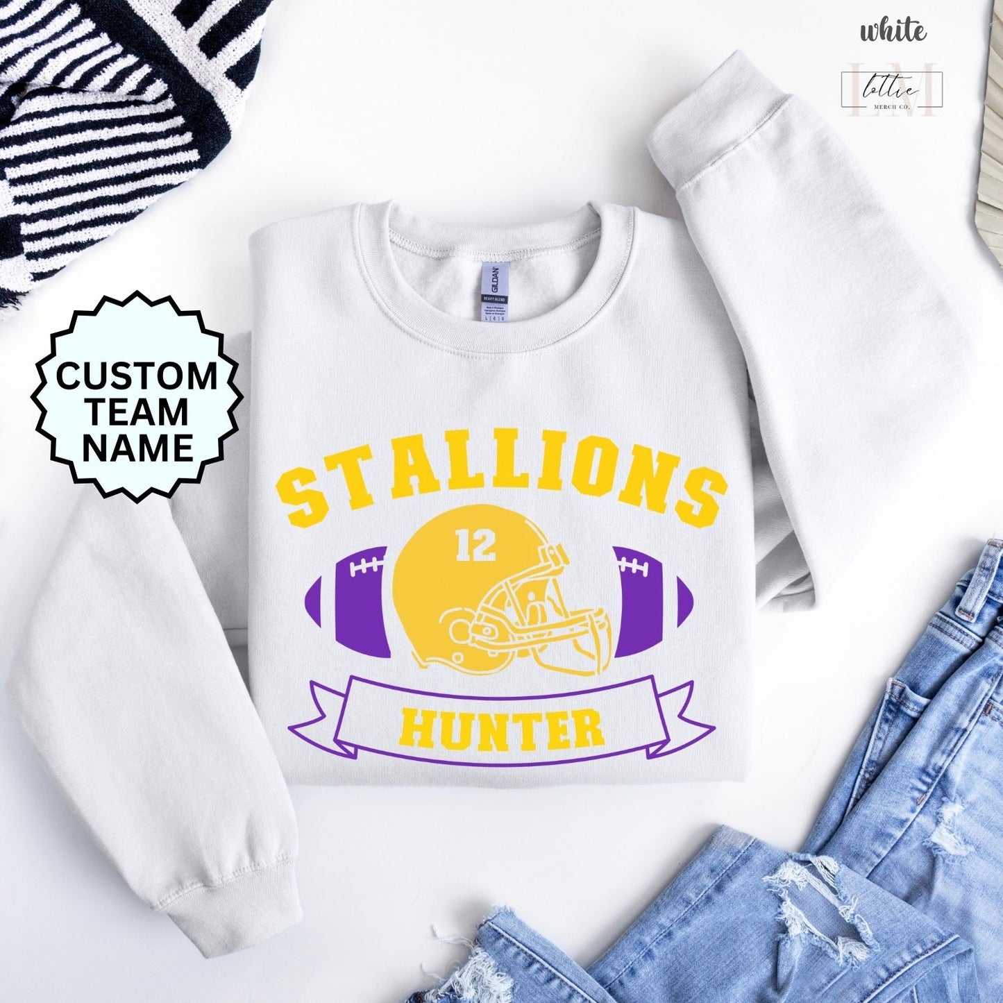 Stallions Football Helmet Custom Number Name Adult Sweatshirt
