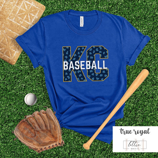 Gold Blue Leopard Kansas City Baseball Tee