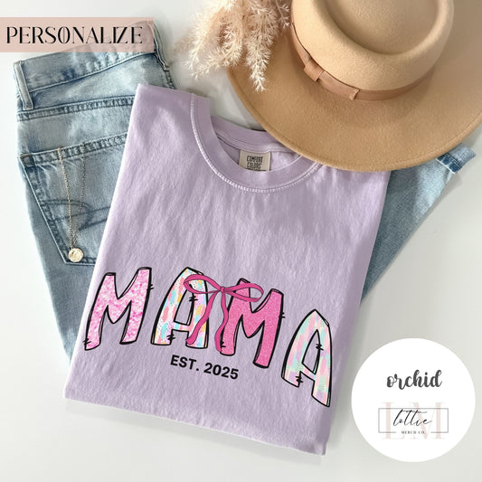 Coquette Glitter Mama Est 2025 T-Shirt