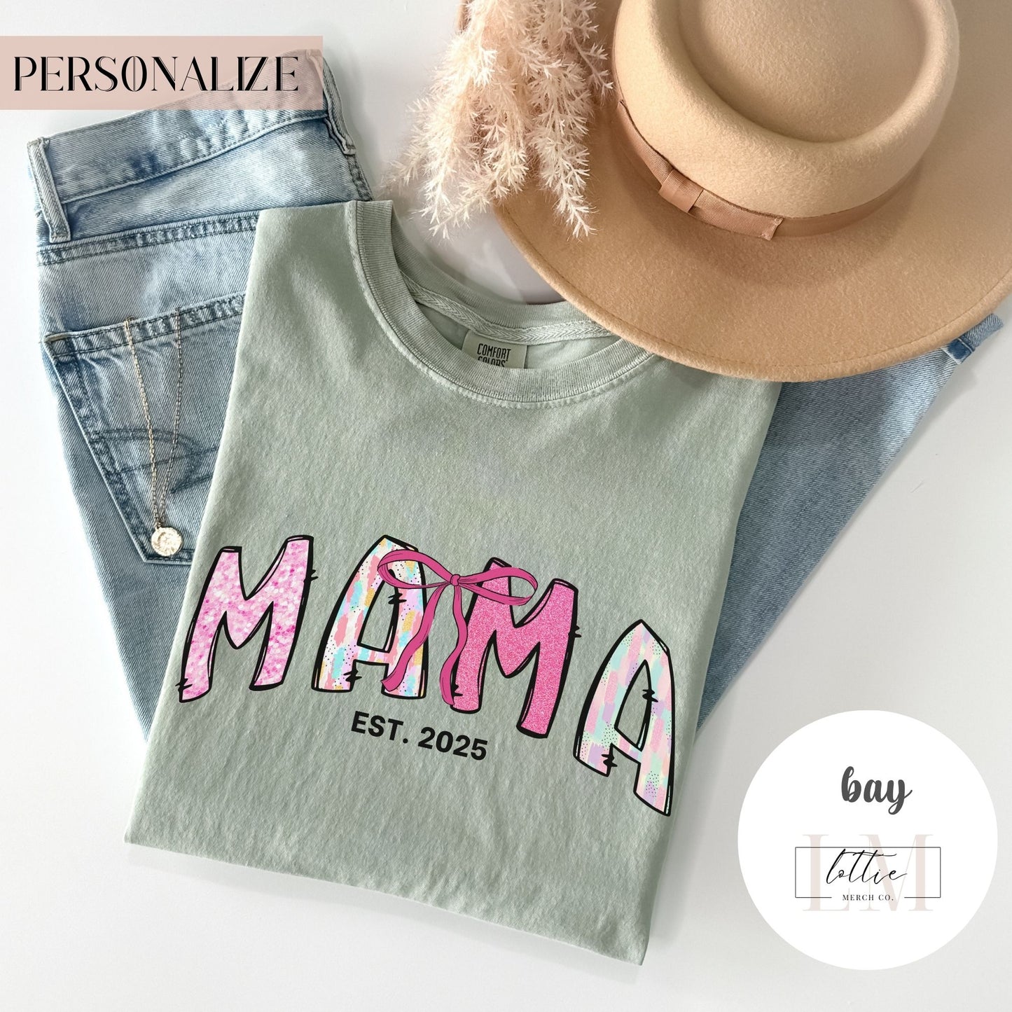 Coquette Glitter Mama Est 2025 T-Shirt