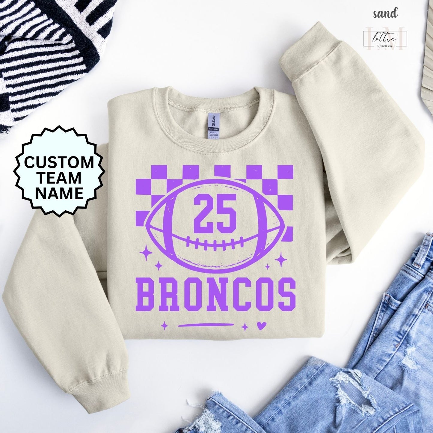 Broncos Checkered Custom Number Adult Sweatshirt
