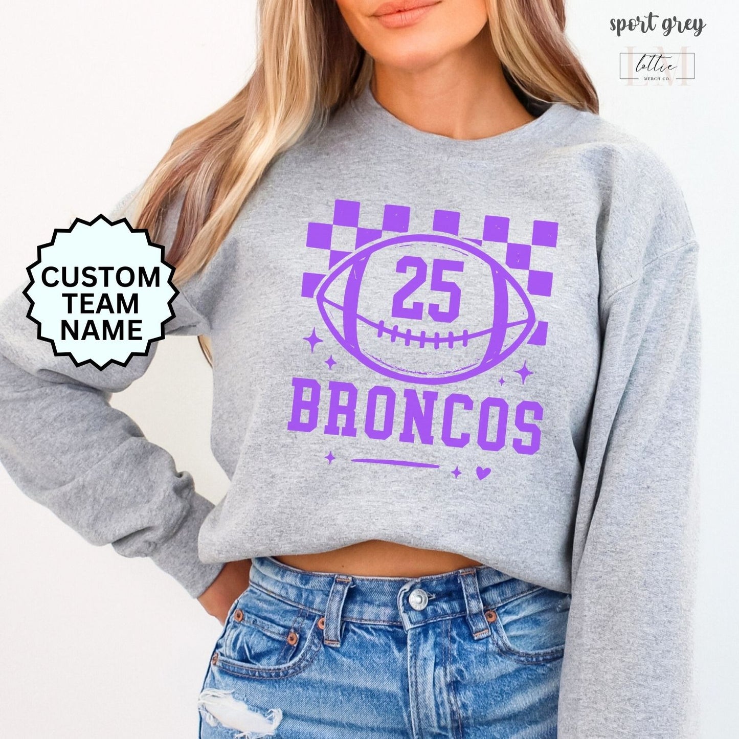 Broncos Checkered Custom Number Adult Sweatshirt