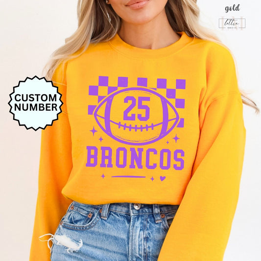 Broncos Checkered Custom Number Adult Sweatshirt