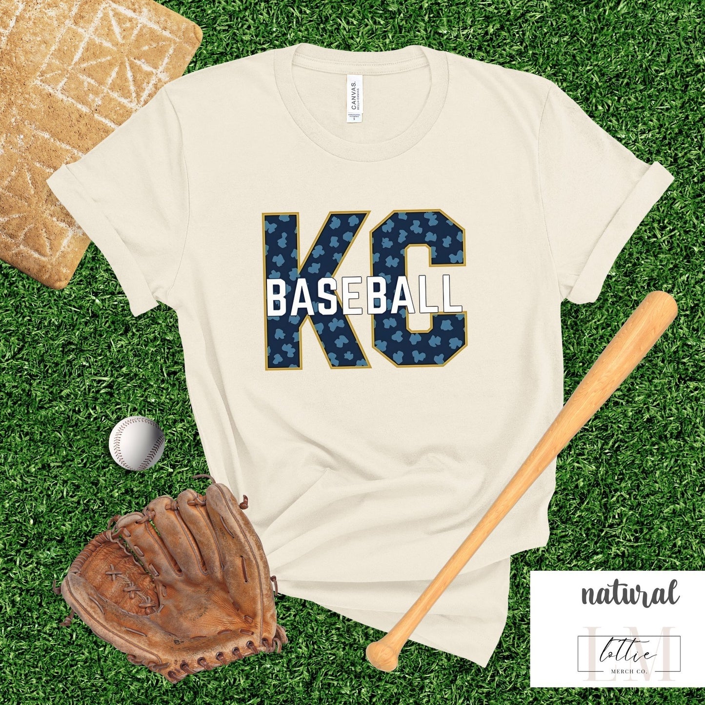 Gold Blue Leopard Kansas City Baseball Tee