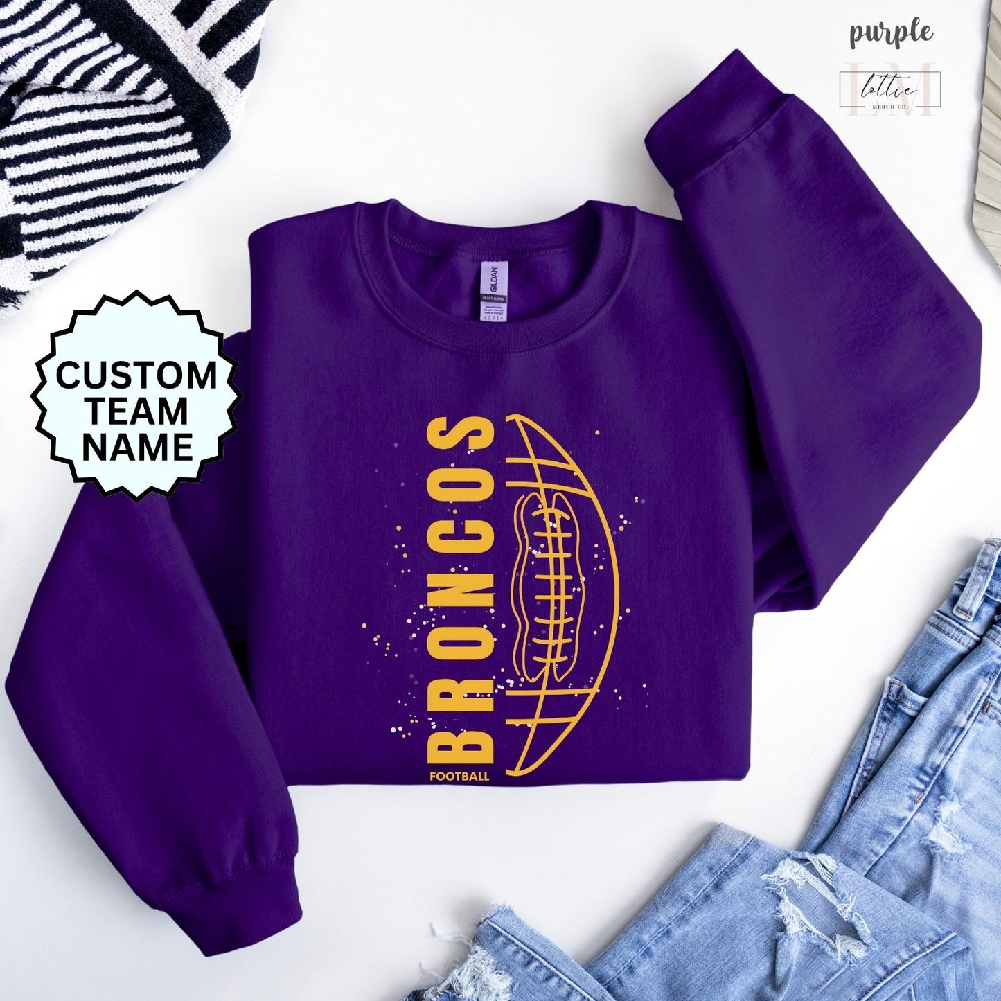 Broncos Football Splatter Sweatshirt Adult